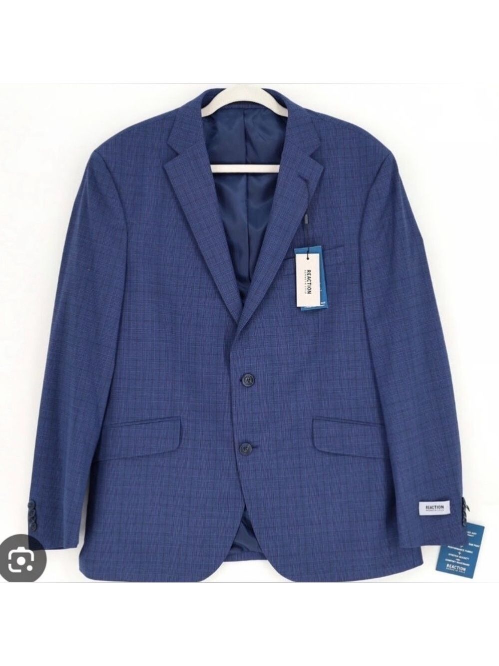 Kenneth Cole Reaction Cork Navy Blue Checkered 2 Piece Suit Jacket Pants